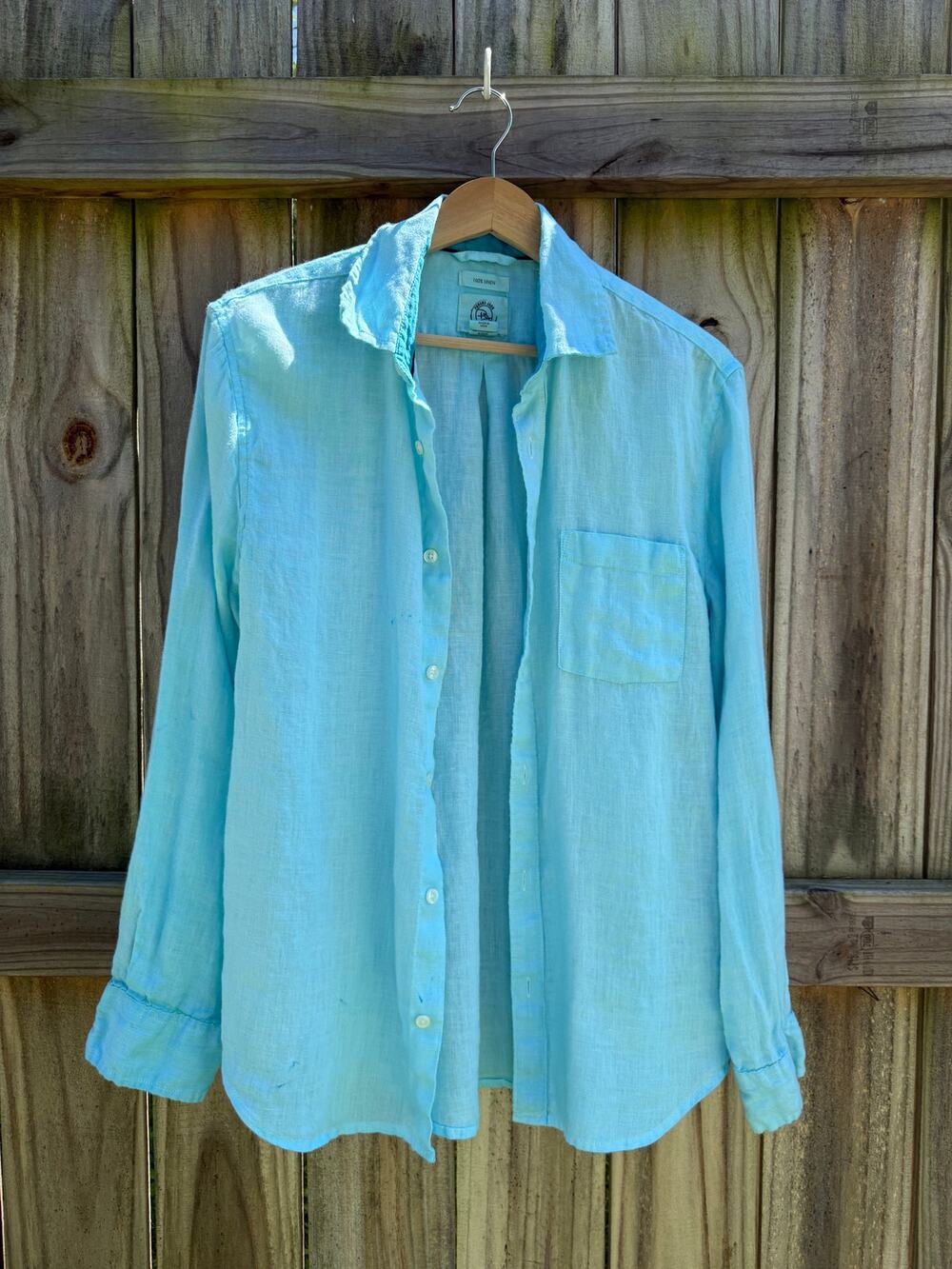 Hand-Dyed Aqua Linen Shirt Panama Jack
